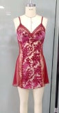 DZ Rose-like Deep V Padded Sleepwear Sweet Lazy Mesh Sexy Velvet Nightdress Robe Home Set C5928