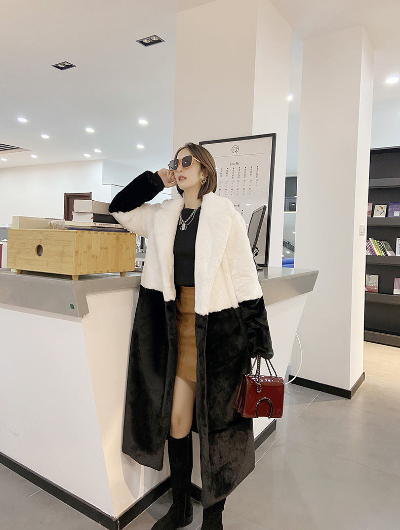 Loose mink fur stitching long coat Mao Mao suit collar women's coat