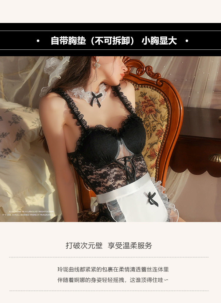 DZ Gorgeous Sexy Lingerie Passionate Hot Bunny Girl Pure Desire Lace Padded Open Crotch One-piece Set G5363