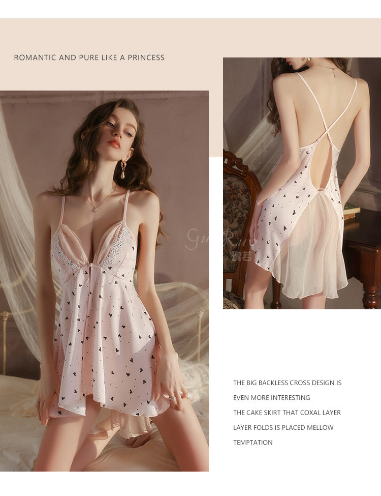 DZ Luxurious Plus Size Satin Lingerie Passionate Hot Slit Sexy Backless Nightdress Robe Women's Set5207