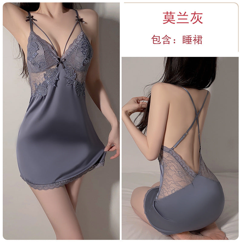 DZ Magnificent Summer Plus Size Nightdress with Chest Pads, Gathered Backless Strap Nightgown, Robe, Women's Homewear Set4372