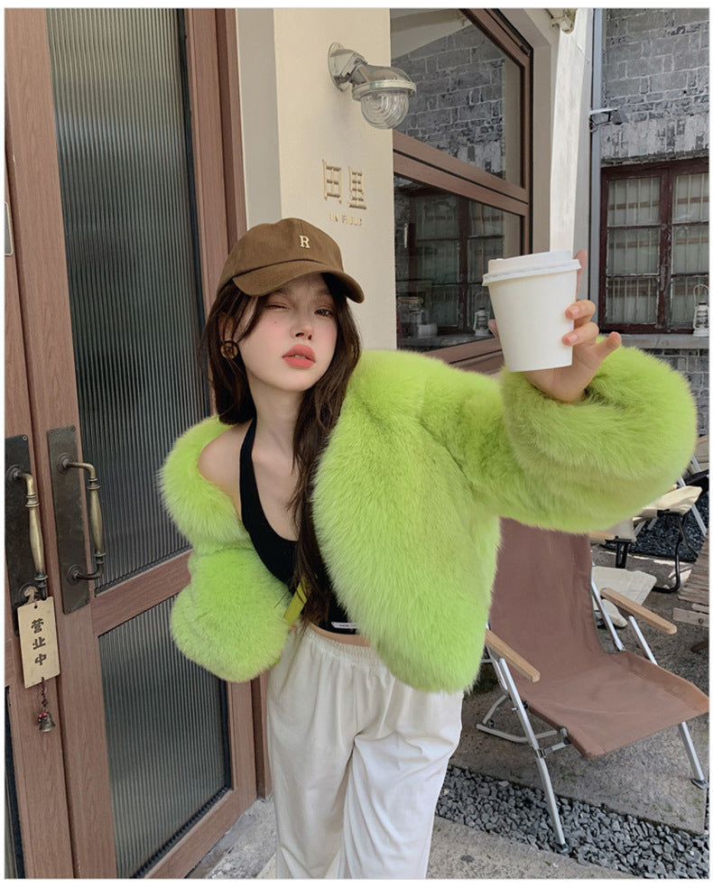 European Style Mink Fur Coat for Petite Women Eco-Friendly Fox Fur Short Fur Coat Fur Sweater