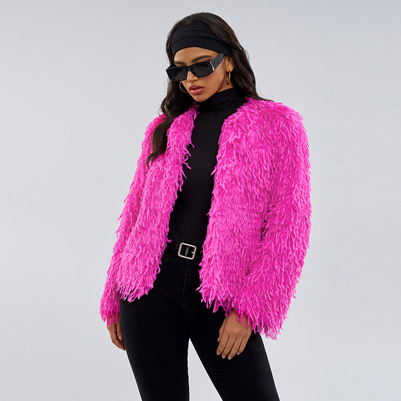 European and American Street Style Fur Coat Amazon Cross-Border Fur Jacket Solid Color Short Fur Coat
