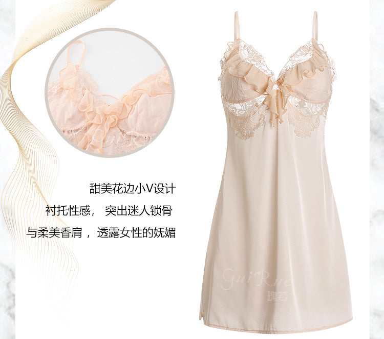 DZ Gorgeous Sexy Palace Style Padded Strap Nightdress Lace Robe Pure Desire Women's Homewear Set J2708