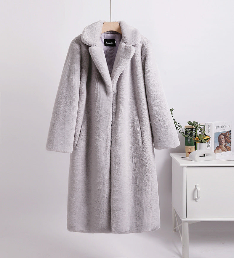Loose mink fur stitching long coat Mao Mao suit collar women's coat