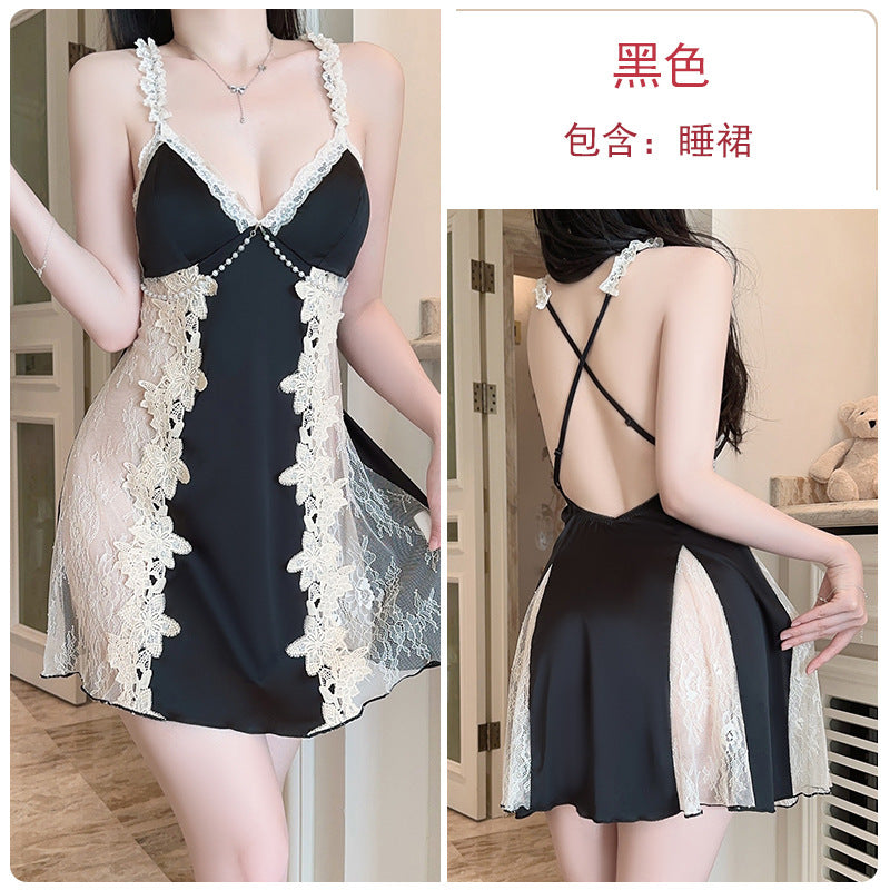 DZ Gorgeous Sexy Padded Nightdress Passionate Deep V Backless Light Luxury Satin Plus Size Nightdress and Robe Set A5271