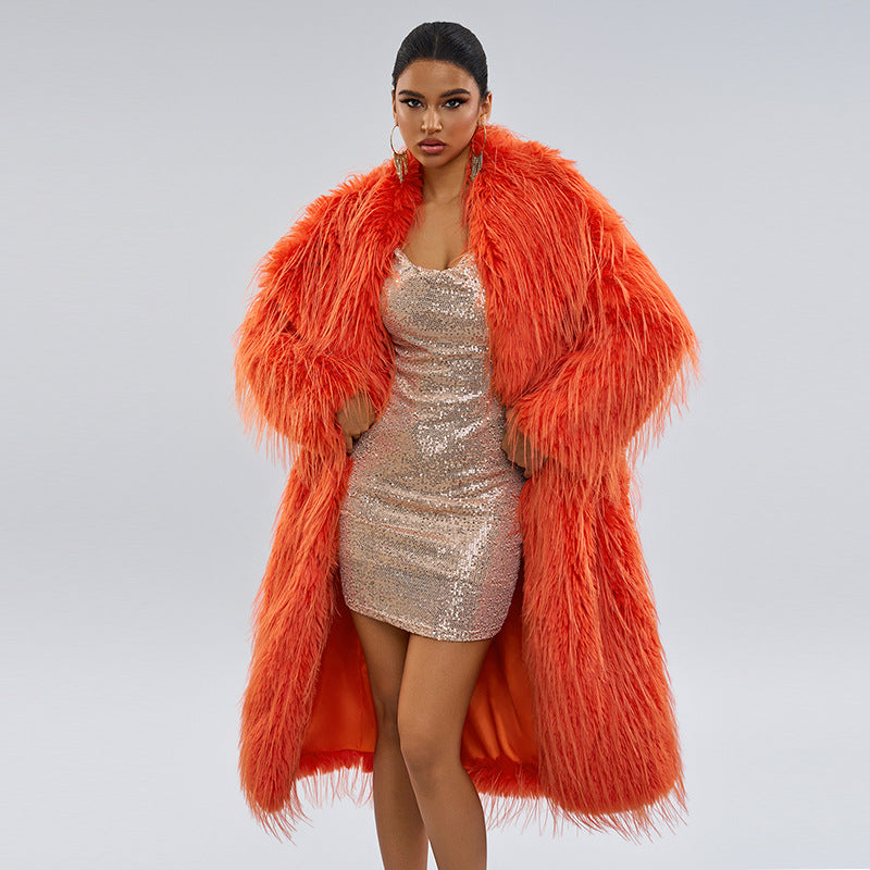 Design Sense Tassel Fur Coat Extra Long Solid Color Fur Coat Autumn Winter New Fur Coat