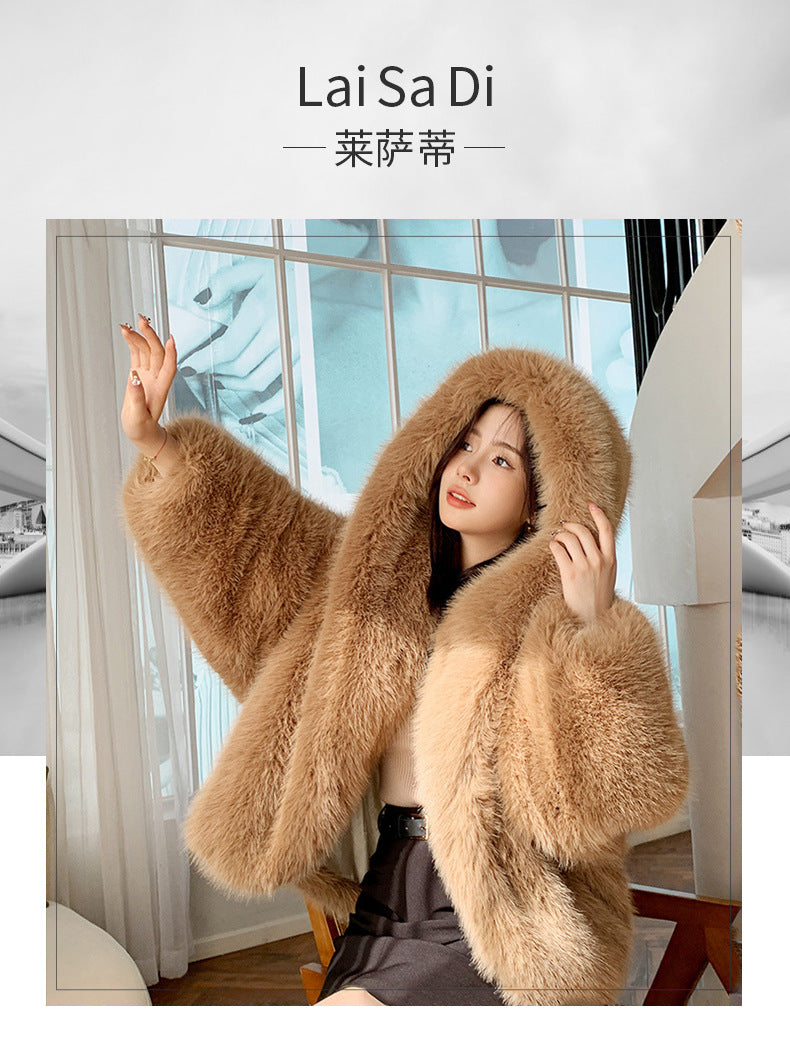 New fried street environmental protection fur fox hooded coat female Korean version of high sense.