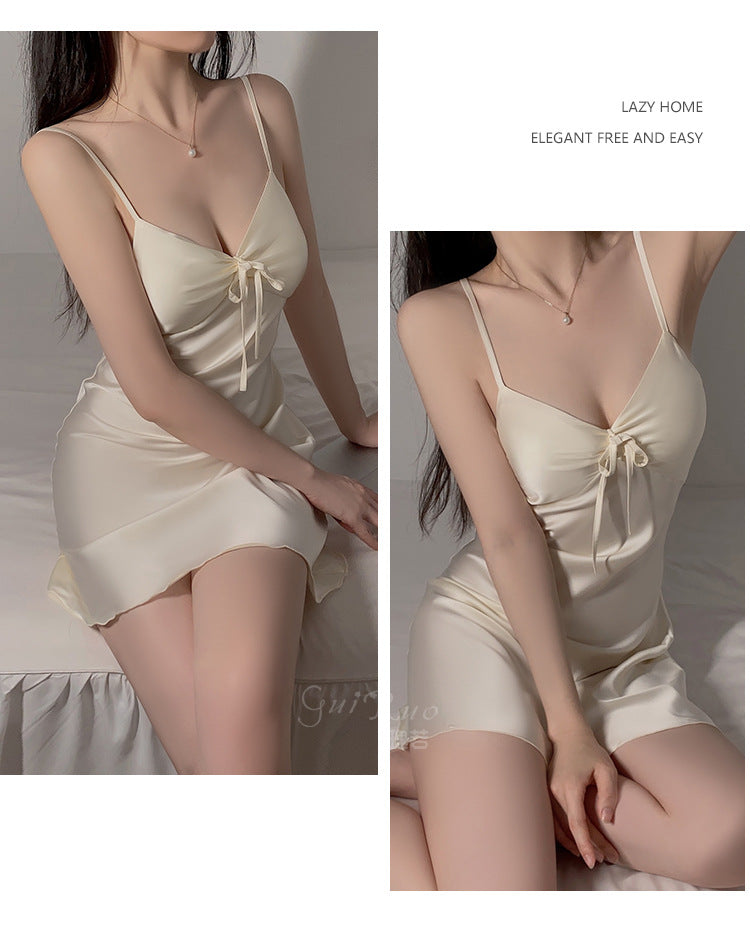 DZ Guiruo Brand Lingerie Sexy Simple Satin Push-Up Padded Women's Camisole Nightdress Homewear Set4458