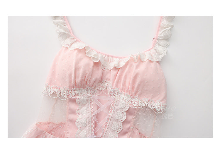 DZ Luxurious Plus Size Satin Nightgown Deep V Backless Pure Desire Sweet Nightdress with Chest Pads Home Set5395